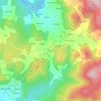Mapa topográfico A Caseda, altitud, relieve