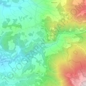 Mapa topográfico Pagiano, altitud, relieve