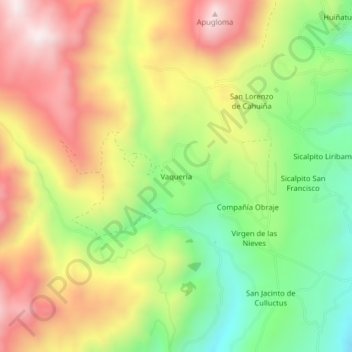 Mapa topográfico Vaqueria, altitud, relieve
