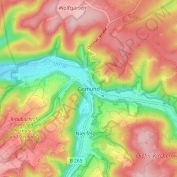 Mapa topográfico Gemünd, altitud, relieve