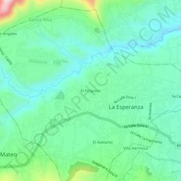 Mapa topográfico El Progreso, altitud, relieve