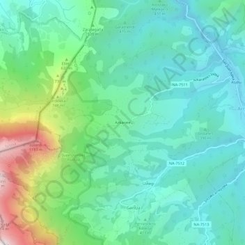 Mapa topográfico Azkarate, altitud, relieve