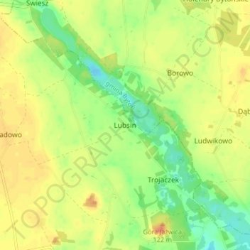 Mapa topográfico Lubsin, altitud, relieve