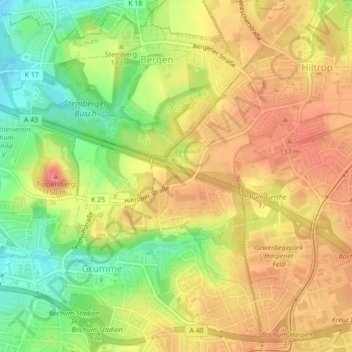 Mapa topográfico Kötterberg, altitud, relieve