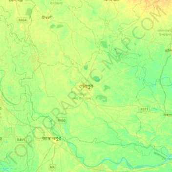 Mapa topográfico Sherpur, altitud, relieve