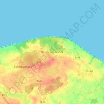 Mapa topográfico Dänisch-Nienhof, altitud, relieve