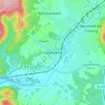 Mapa topográfico Haarbrücken, altitud, relieve