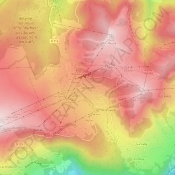 Mapa topográfico Les Saisies, altitud, relieve