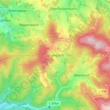 Mapa topográfico Ursenbach, altitud, relieve