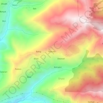 Mapa topográfico Tharola, altitud, relieve