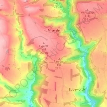 Mapa topográfico Sudgrove, altitud, relieve