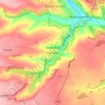 Mapa topográfico Horsley, altitud, relieve