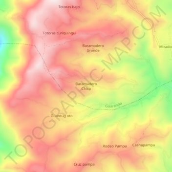 Mapa topográfico Baramadero Chico, altitud, relieve