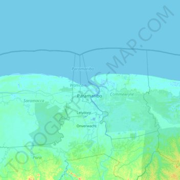 Mapa topográfico Distrikt Paramaribo, altitud, relieve