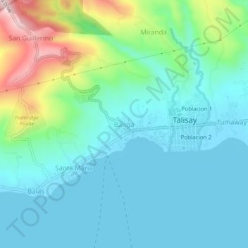 Mapa topográfico Banga, altitud, relieve