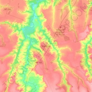 Mapa topográfico Sorriso, altitud, relieve