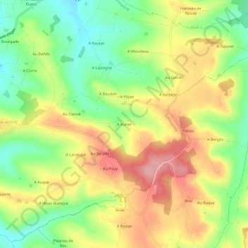 Mapa topográfico A Auriet, altitud, relieve