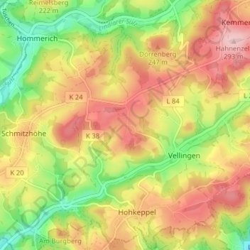 Mapa topográfico Unterbergscheid, altitud, relieve