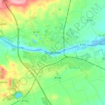 Mapa topográfico Drogheda, altitud, relieve