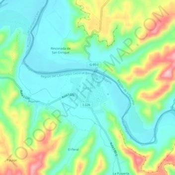 Mapa topográfico Rapel, altitud, relieve