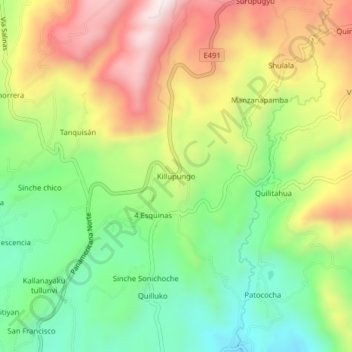 Mapa topográfico Killupungo, altitud, relieve