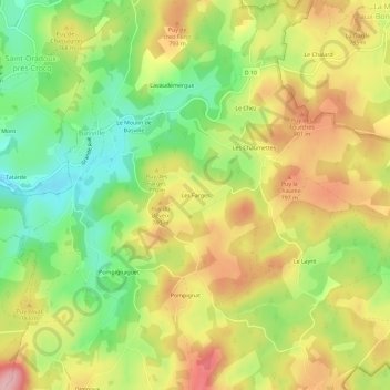 Mapa topográfico Les Farges, altitud, relieve