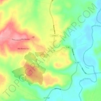 Mapa topográfico Tegualda, altitud, relieve