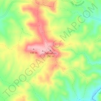 Mapa topográfico Cascalhos, altitud, relieve
