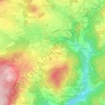 Mapa topográfico Walpersdorf, altitud, relieve