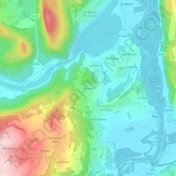 Mapa topográfico Écrivieux, altitud, relieve