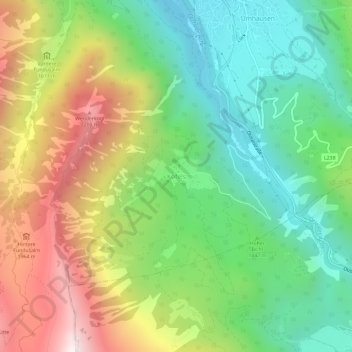 Mapa topográfico Köfels, altitud, relieve