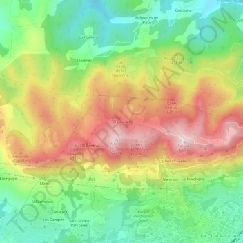 Mapa topográfico El Pevidal, altitud, relieve