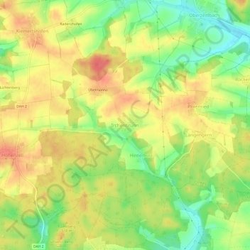 Mapa topográfico Irchenbrunn, altitud, relieve