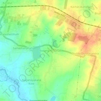 Mapa topográfico Bodana Hosahalli, altitud, relieve