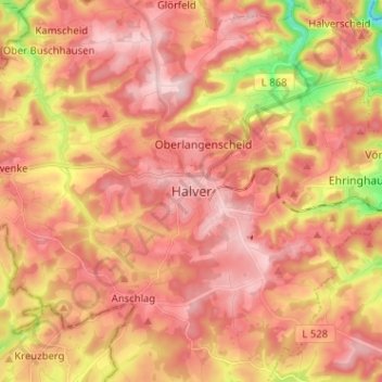 Mapa topográfico Halver, altitud, relieve