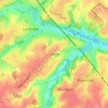Mapa topográfico Genval, altitud, relieve