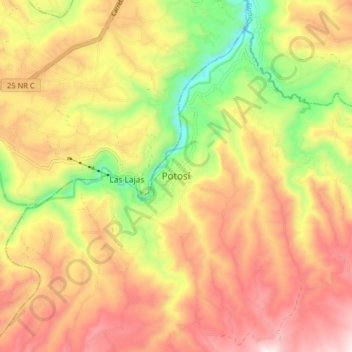 Mapa topográfico Potosí, altitud, relieve