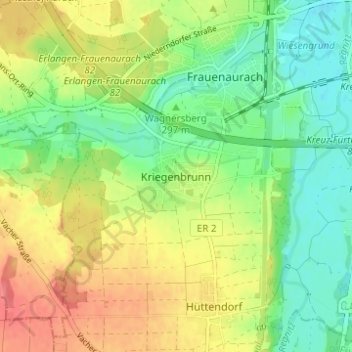 Mapa topográfico Kriegenbrunn, altitud, relieve