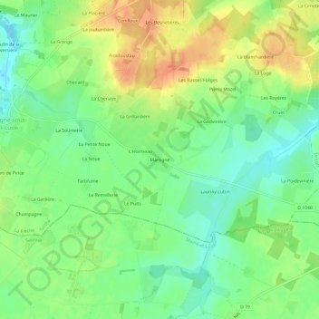 Mapa topográfico Martigne, altitud, relieve