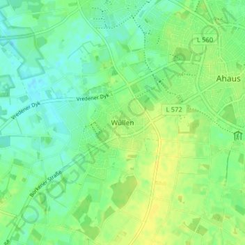 Mapa topográfico Wüllen, altitud, relieve