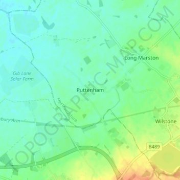 Mapa topográfico Puttenham, altitud, relieve