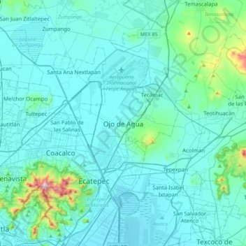 Mapa topográfico Ojo de Agua, altitud, relieve