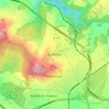Mapa topográfico Maffliers, altitud, relieve