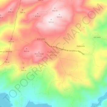 Mapa topográfico Fuentes de Cesna, altitud, relieve