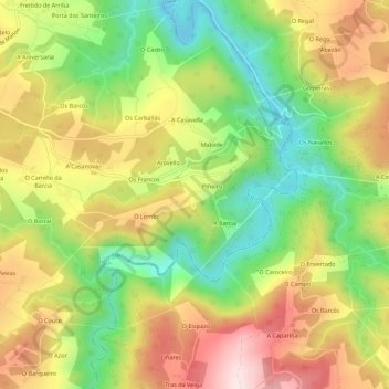 Mapa topográfico Meira, altitud, relieve