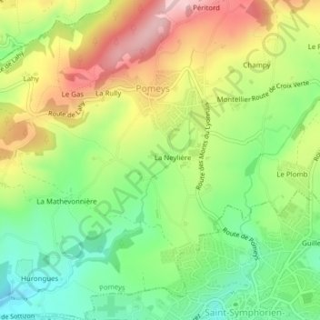 Mapa topográfico La Neylière, altitud, relieve