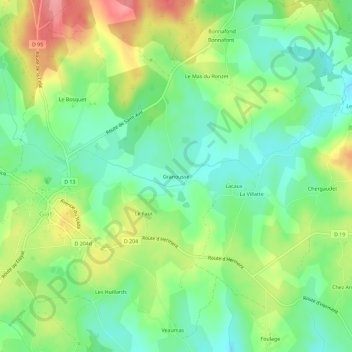Mapa topográfico Granousse, altitud, relieve