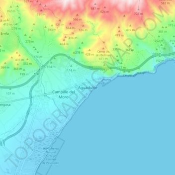 Mapa topográfico Aguadulce, altitud, relieve