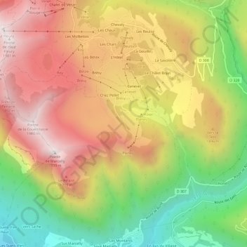 Mapa topográfico Le Petit Planey, altitud, relieve