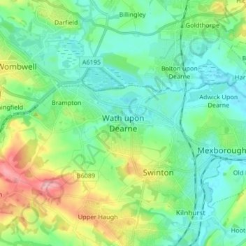 Mapa topográfico Wath upon Dearne, altitud, relieve